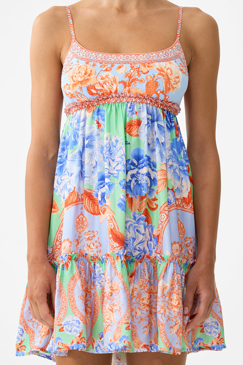 The CAMILLA SHORT DRESS WITH JERSEY BODICE TOPKAPI POP in our  print.