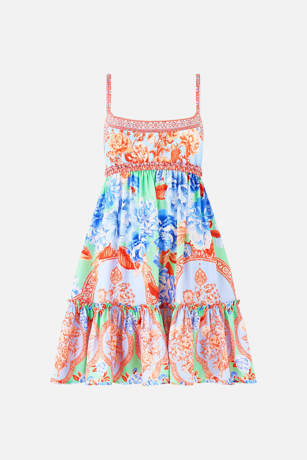 The CAMILLA SHORT DRESS WITH JERSEY BODICE TOPKAPI POP in our  print.