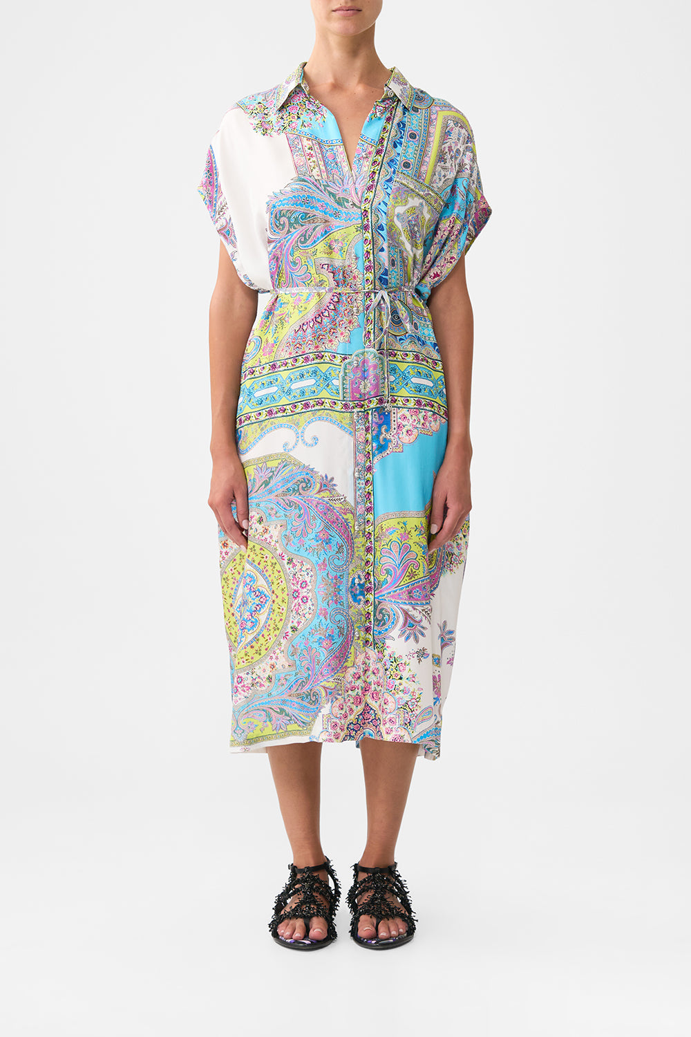 The CAMILLA SLEEVELESS SHIRTDRESS MAGIC CARPET RIDE in our  print.