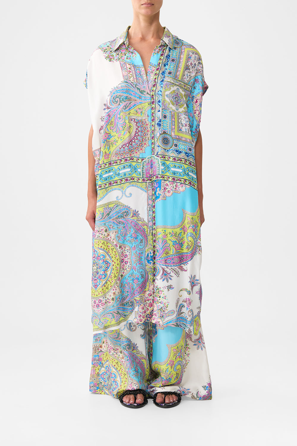 The CAMILLA SLEEVELESS SHIRTDRESS MAGIC CARPET RIDE in our MAGIC CARPET RIDE print.