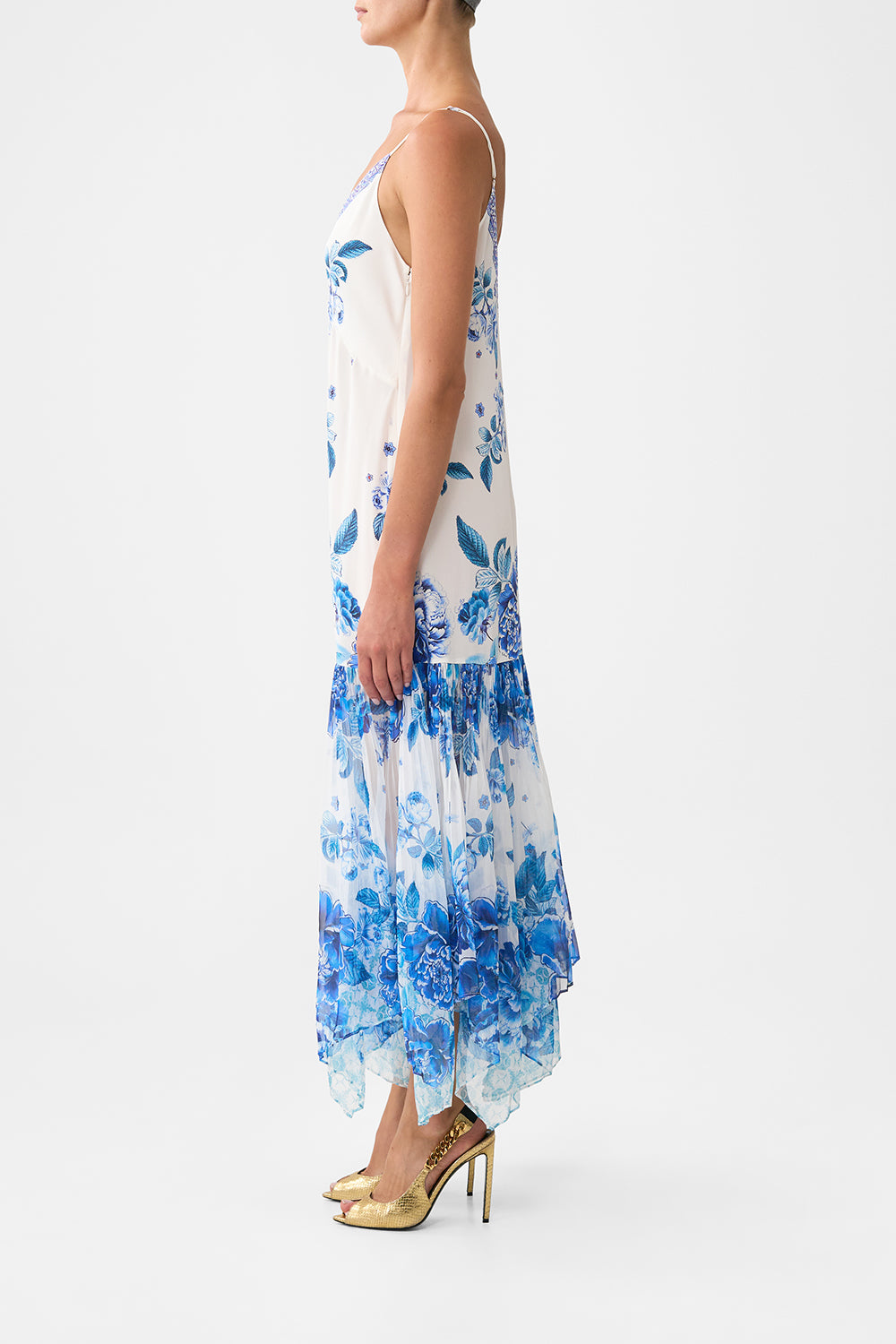 MINIMAL SLIP WITH PLEATED CHIFFON SKIRT A CERAMIC GARDEN