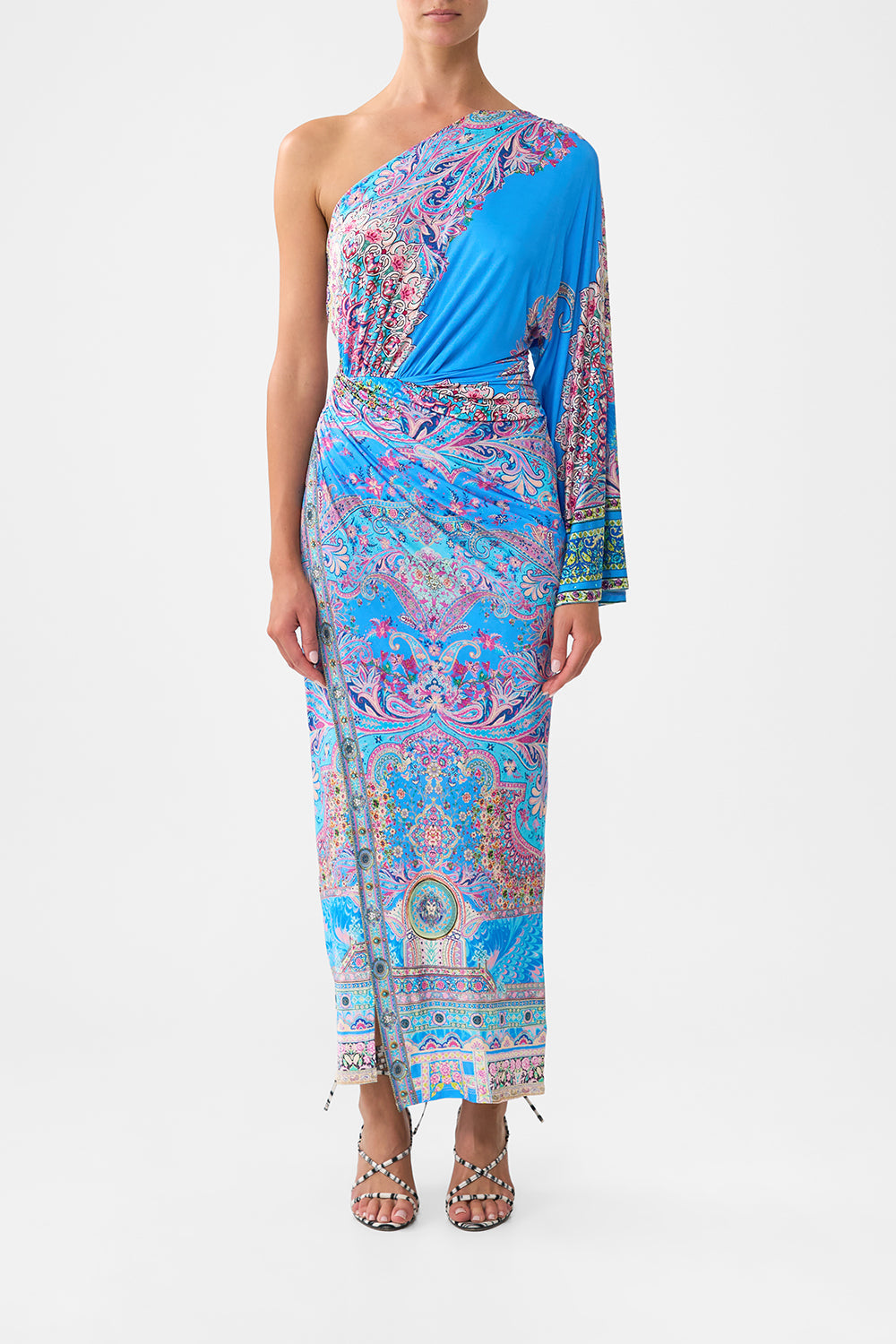 ONE SHOULDER JERSEY DRESS FOOTSTEPS IN FOLKLORE