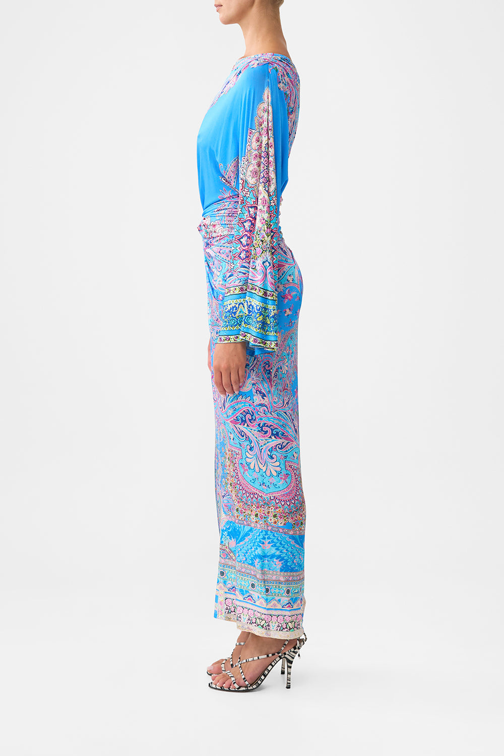 ONE SHOULDER JERSEY DRESS FOOTSTEPS IN FOLKLORE