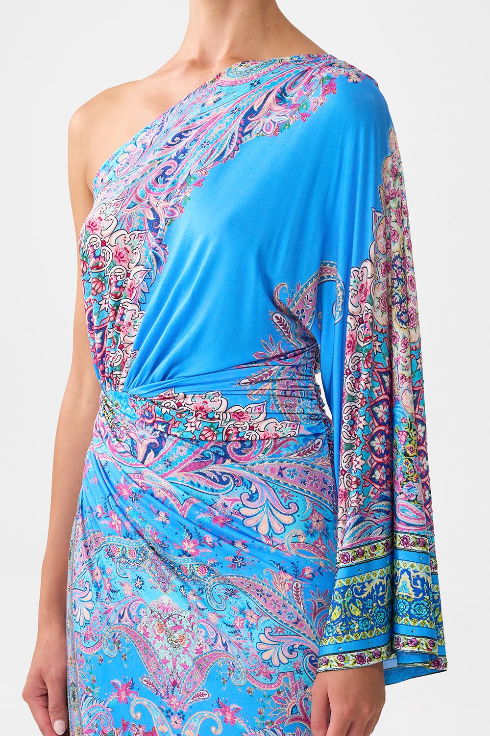 ONE SHOULDER JERSEY DRESS FOOTSTEPS IN FOLKLORE