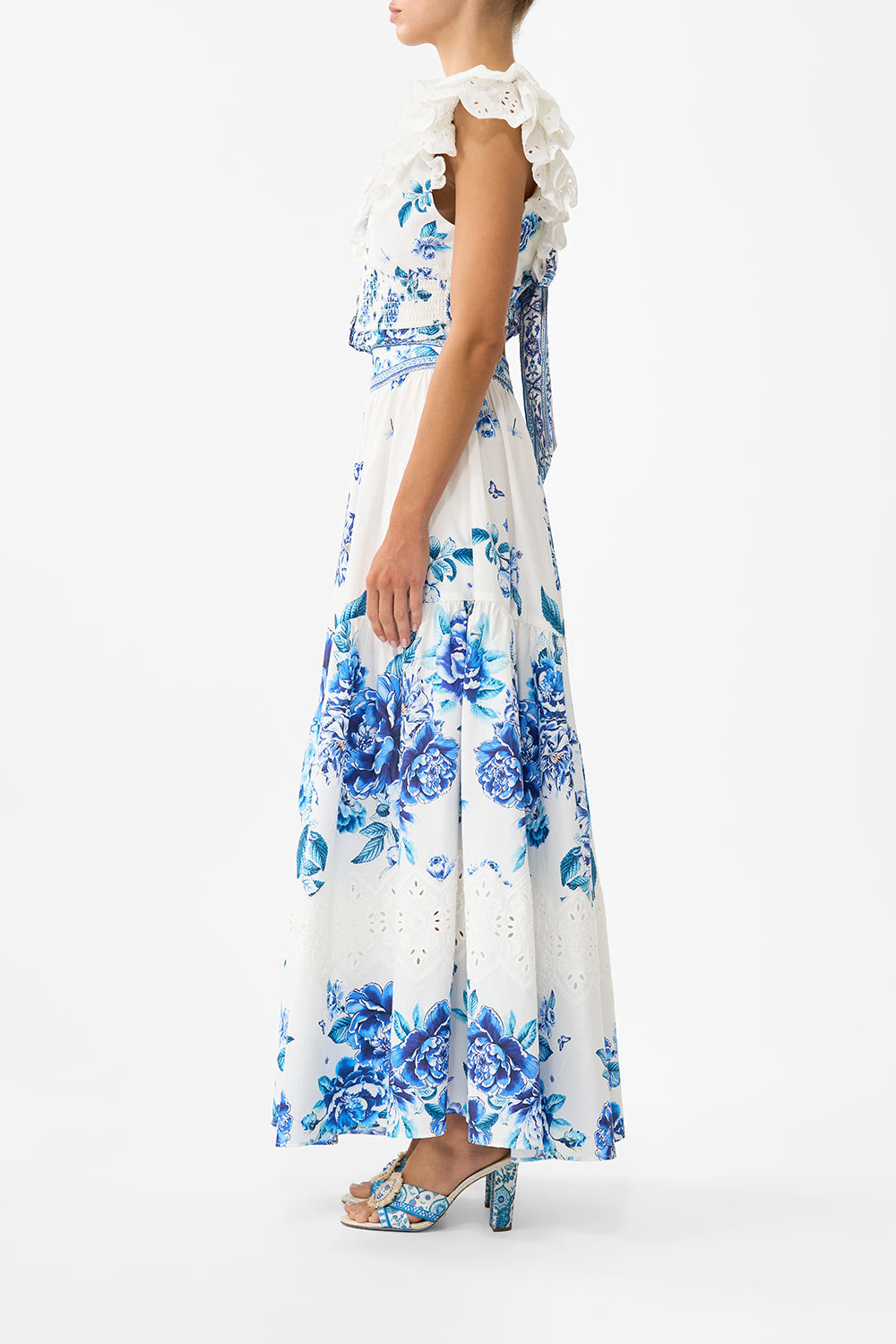 DEEP V FRILL SHORT SLEEVE TOP A CERAMIC GARDEN
