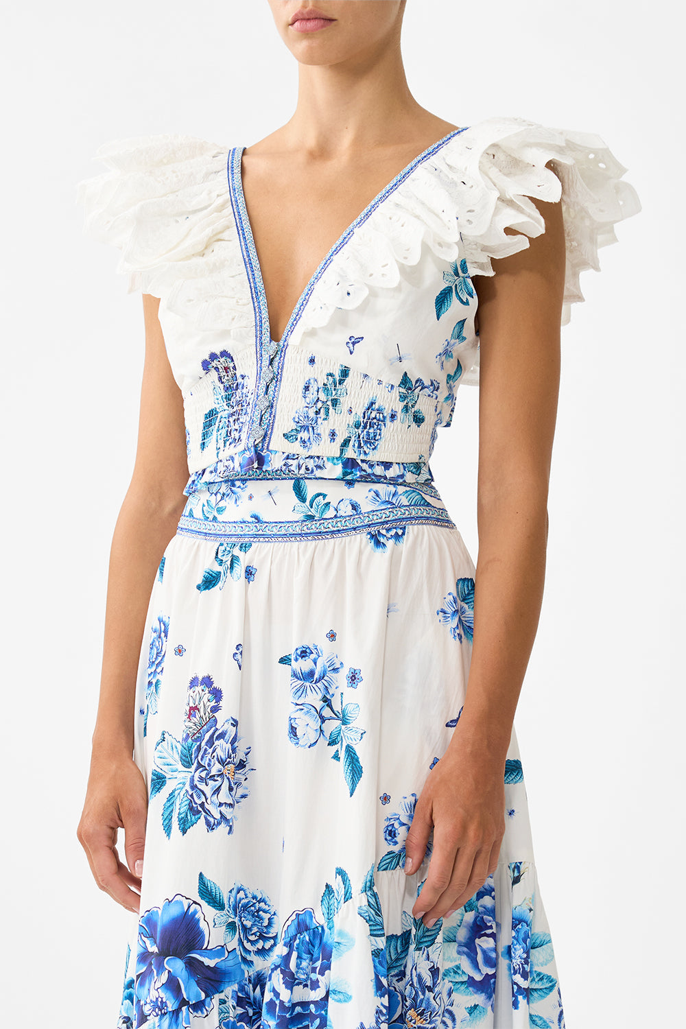 DEEP V FRILL SHORT SLEEVE TOP A CERAMIC GARDEN