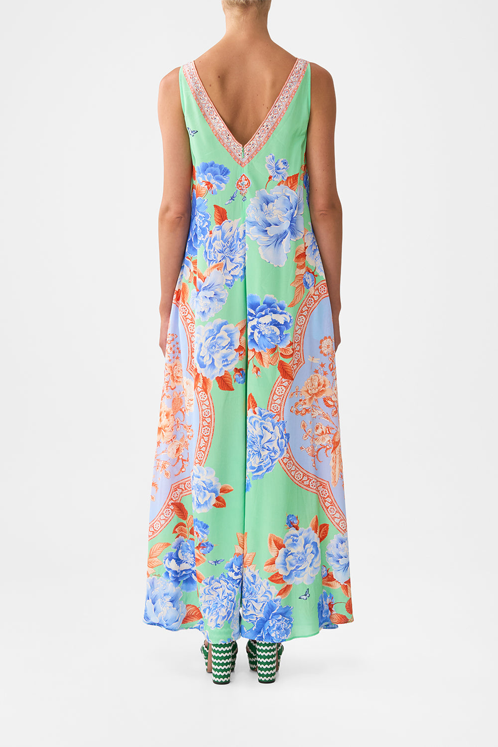 The CAMILLA V NECK FLARED JUMPSUIT TOPKAPI POP in our  print.