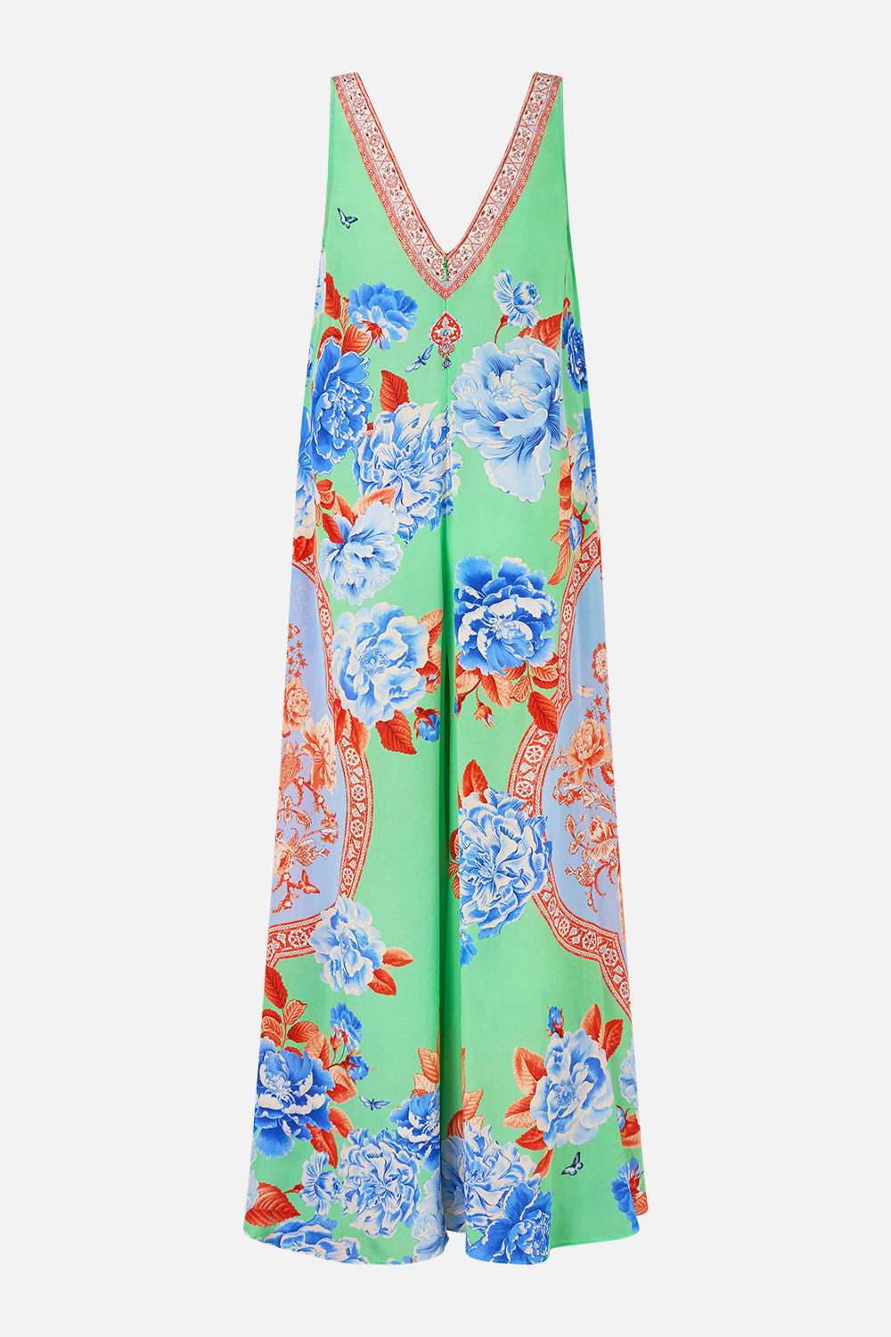 The CAMILLA V NECK FLARED JUMPSUIT TOPKAPI POP in our  print.