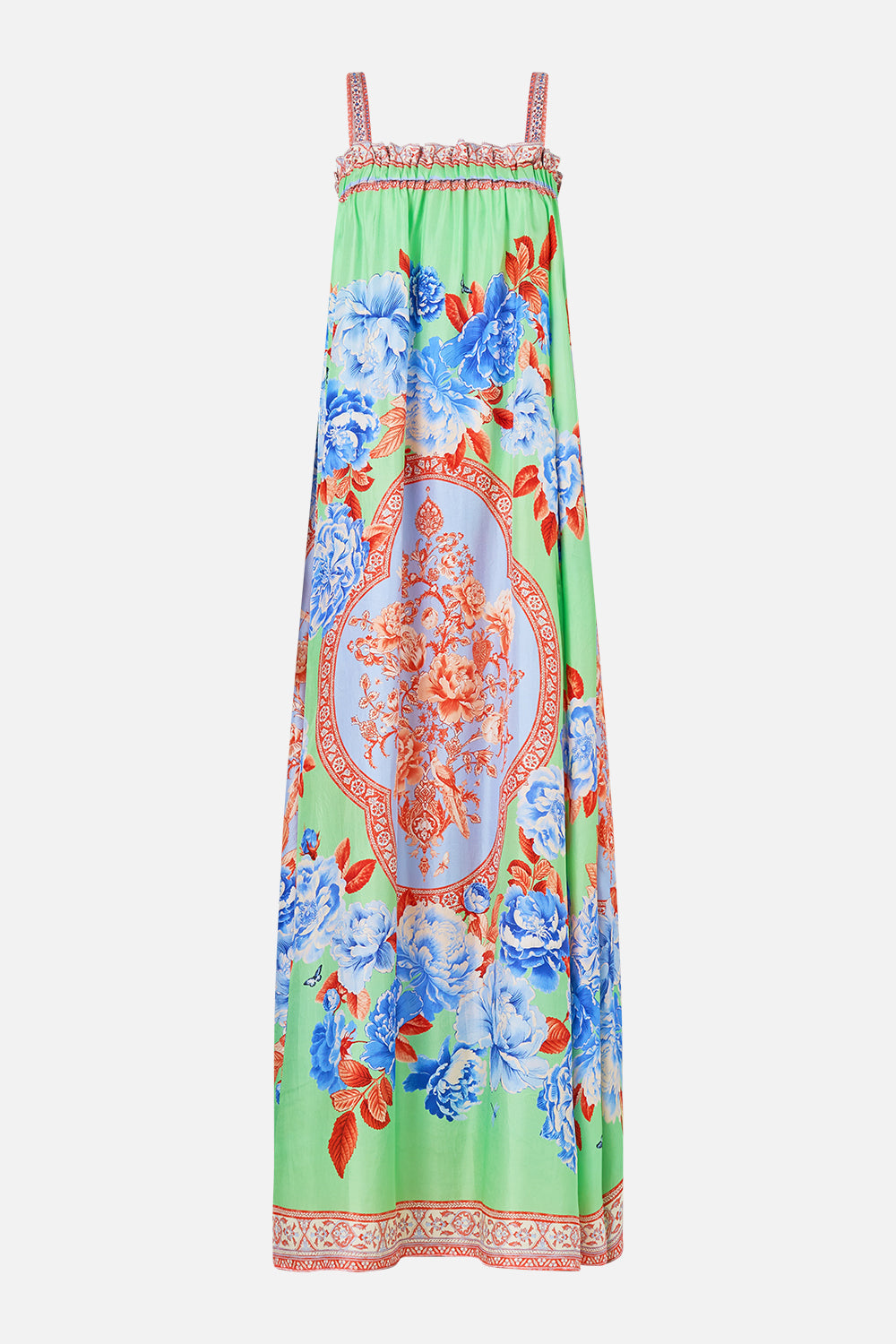 The CAMILLA wide strap sundress from our print Topkapi pop, front product view