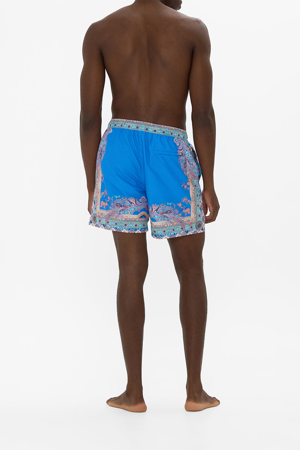 The CAMILLA MID LENGTH BOARDSHORT WITH ELASTIC WAIST FOOTSTEPS IN FOLKLORE in our  print.