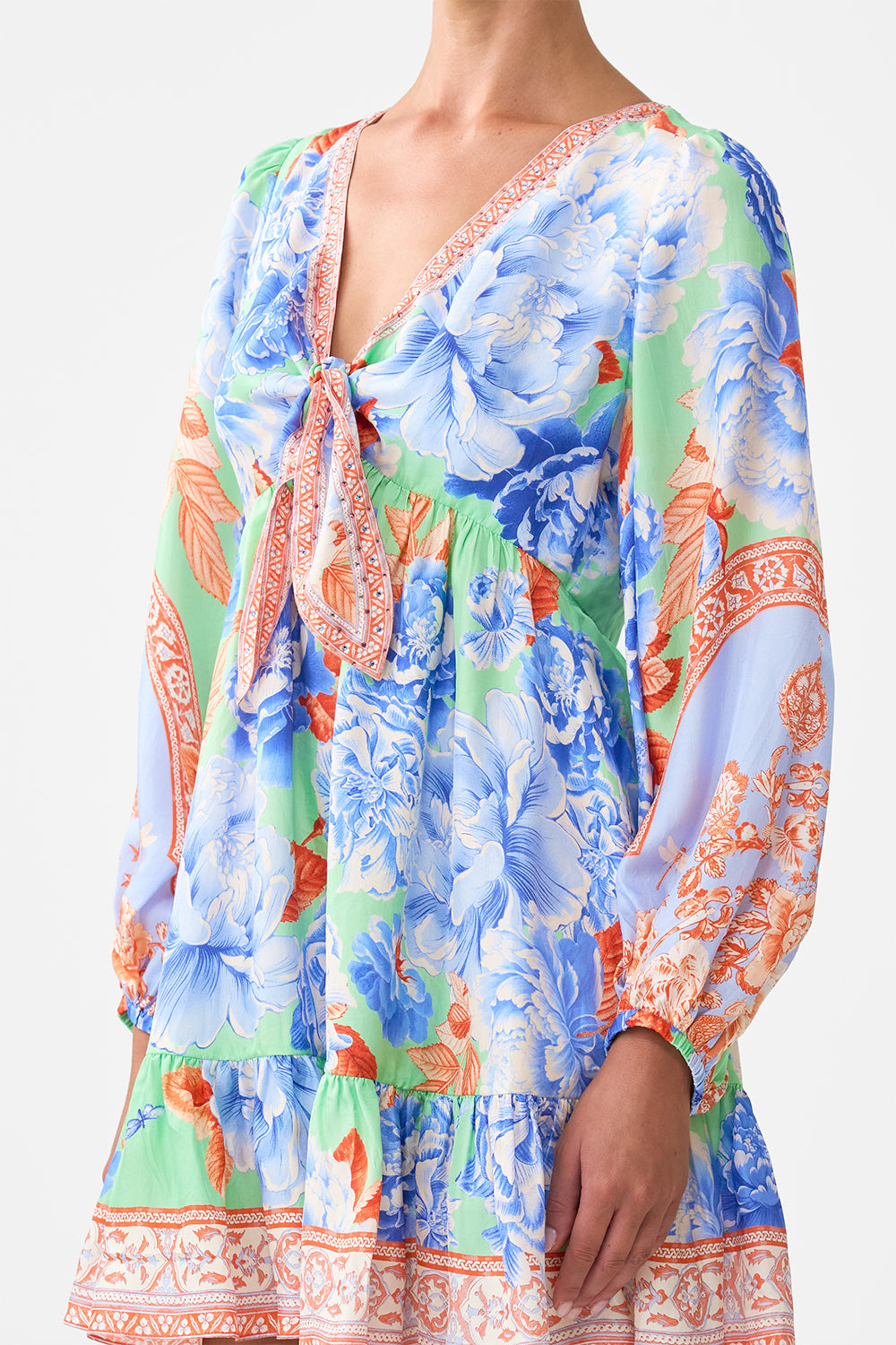The CAMILLA short tie front blouson dress from our print Topkapi pop