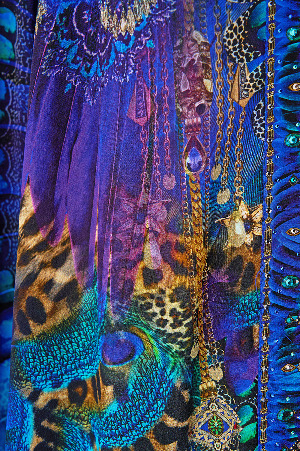 The CAMILLA FLARE SLEEVE LONG ROBE COSMIC ZOOLOGY in our  print.