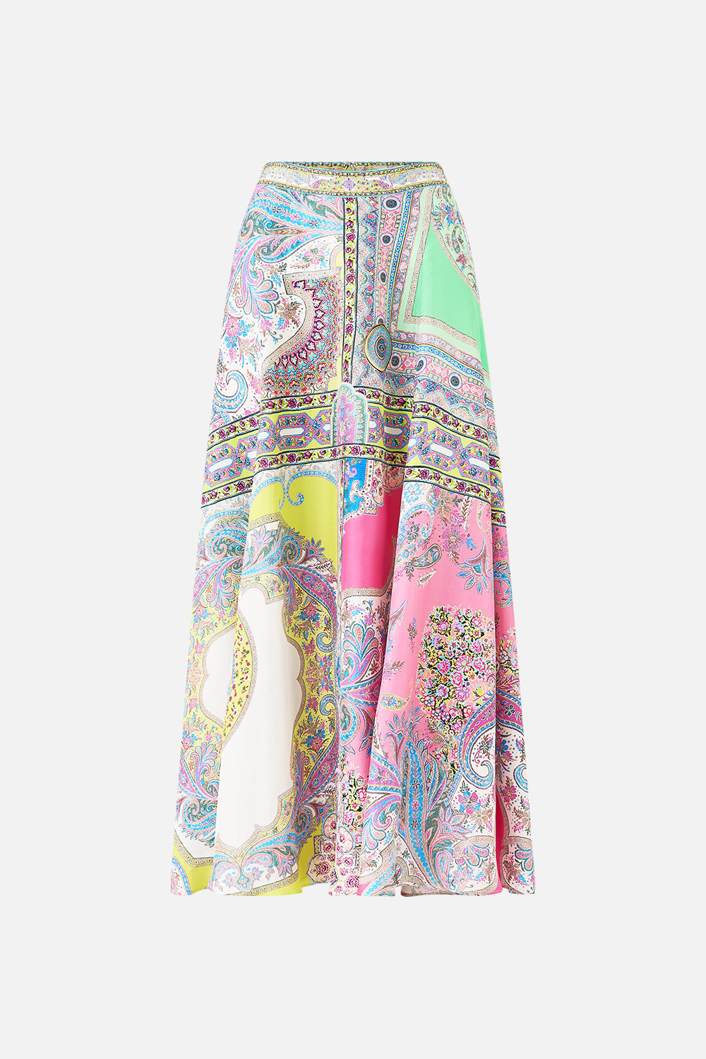 The CAMILLA PANELLED FLARED LONG SKIRT MAGIC CARPET RIDE in our  print.