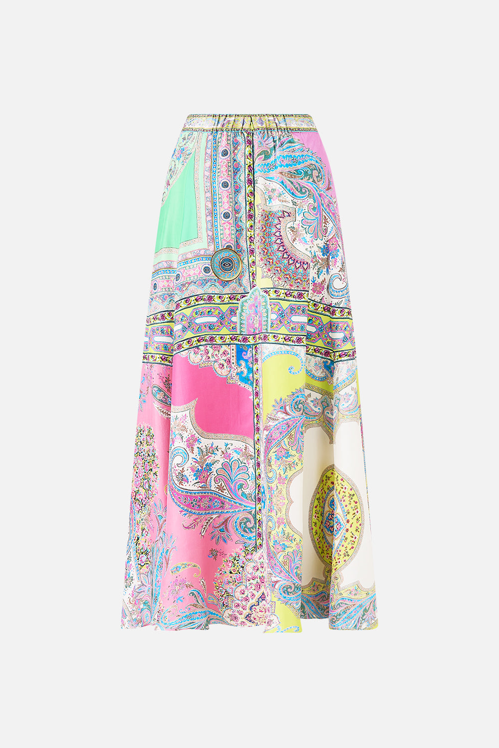 The CAMILLA PANELLED FLARED LONG SKIRT MAGIC CARPET RIDE in our  print.
