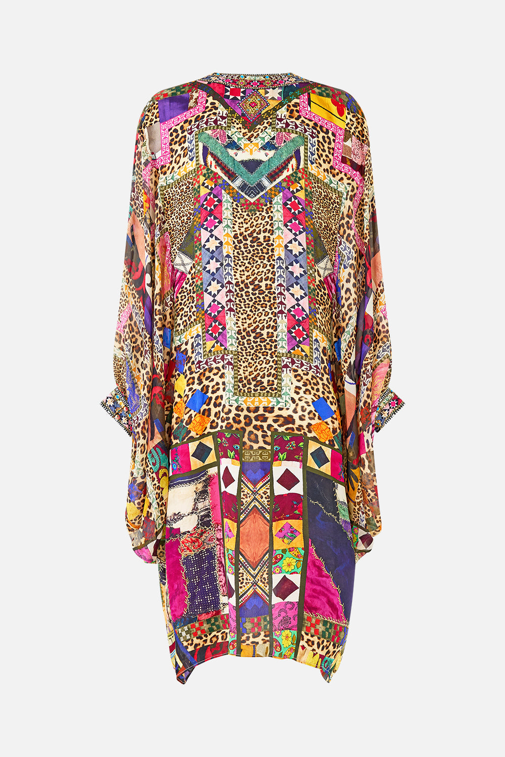 The CAMILLA DRAMATIC SLEEVE COCOON LAYER EMBROIDERED EVER AFTER in our  print.