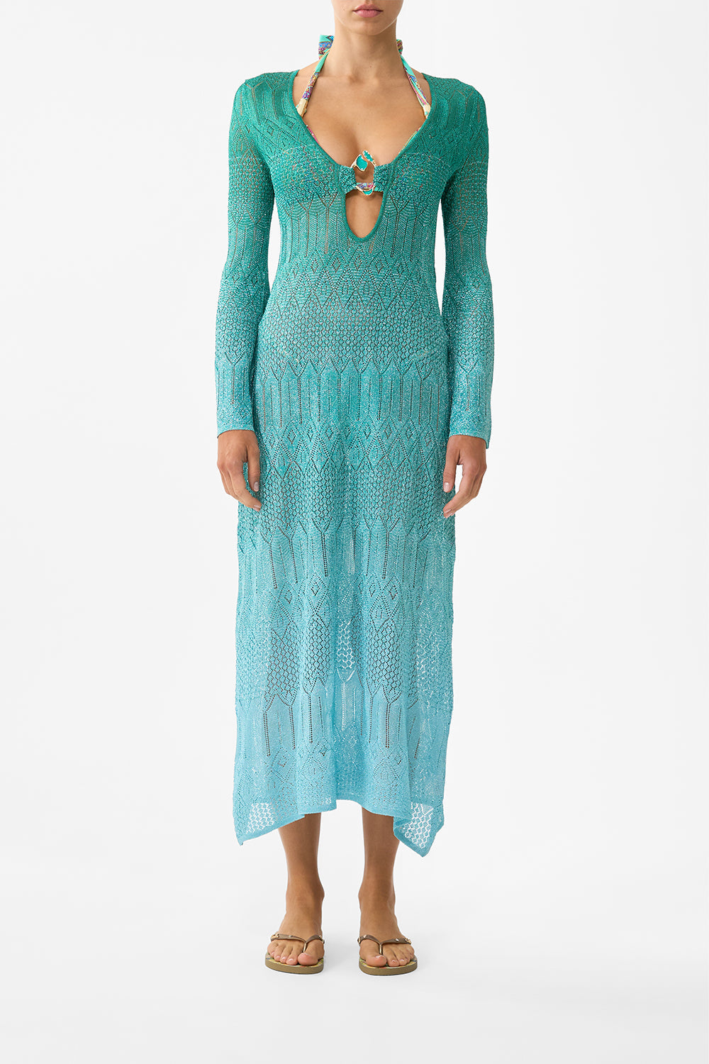 The CAMILLA hardware detail plunge knit dress from our print the concubines corridor