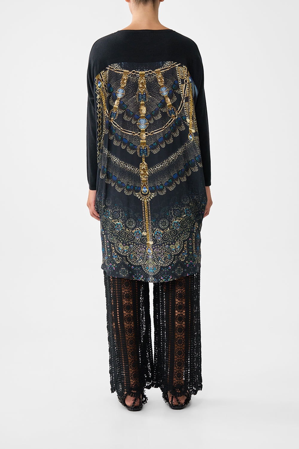 The CAMILLA LONG SLEEVE JUMPER WITH PRINT BACK SONG OF THE SOLSTICE in our  print.