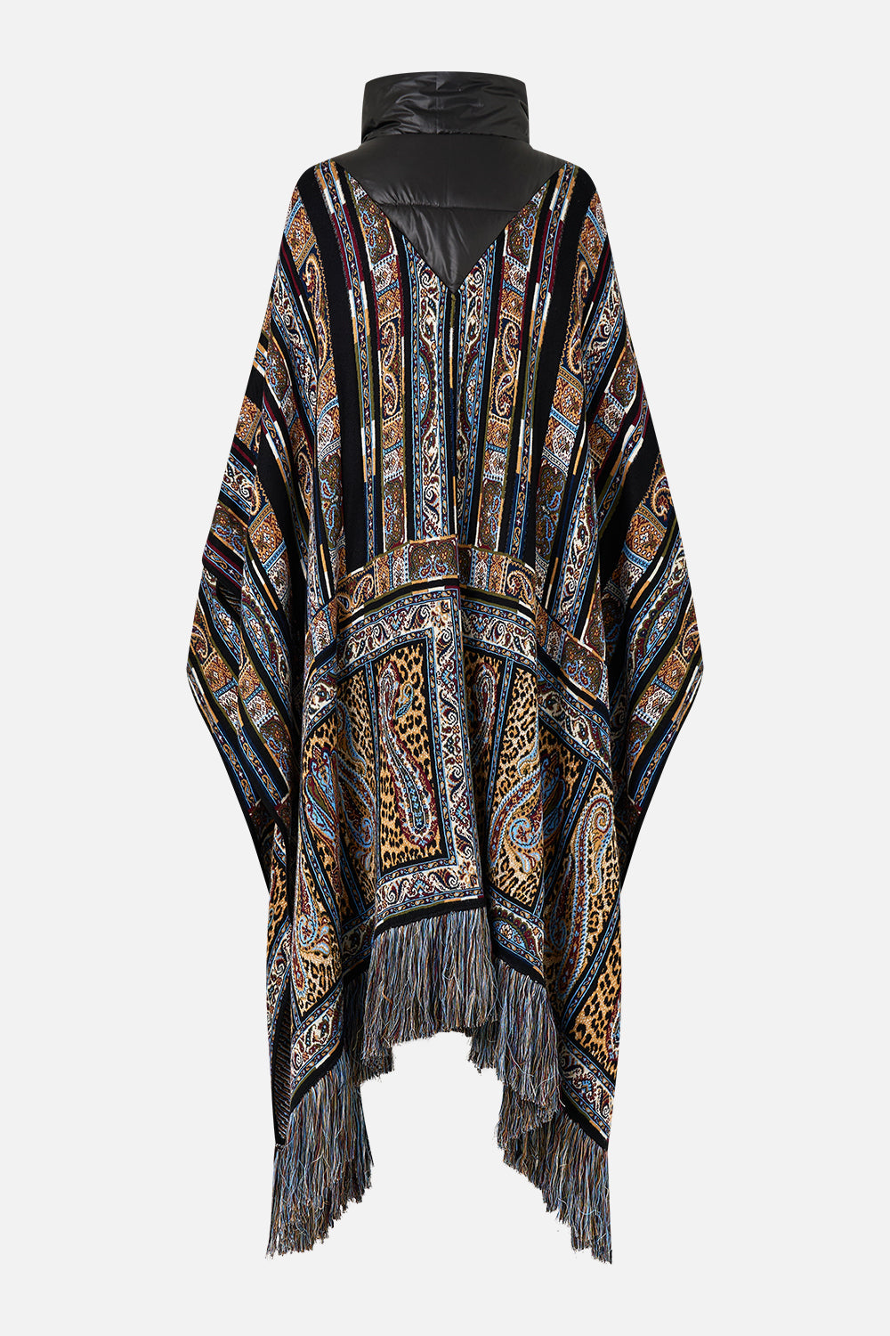 The CAMILLA QUILTED COLLAR KNIT PONCHO ISTANBUL ANIMALIA in our  print.
