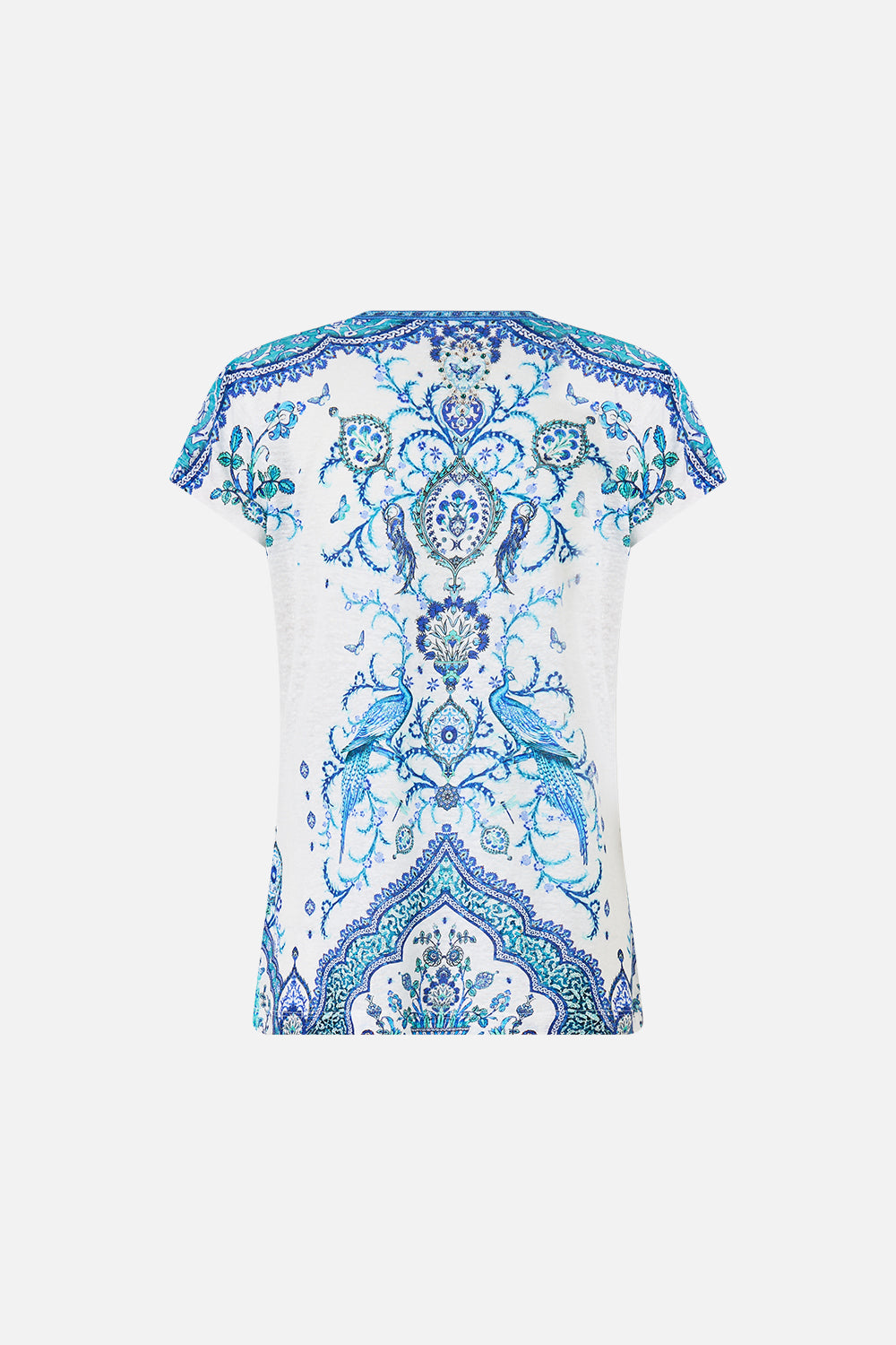 The CAMILLA v neck fitted tee from our print Isnik lullaby, back product view