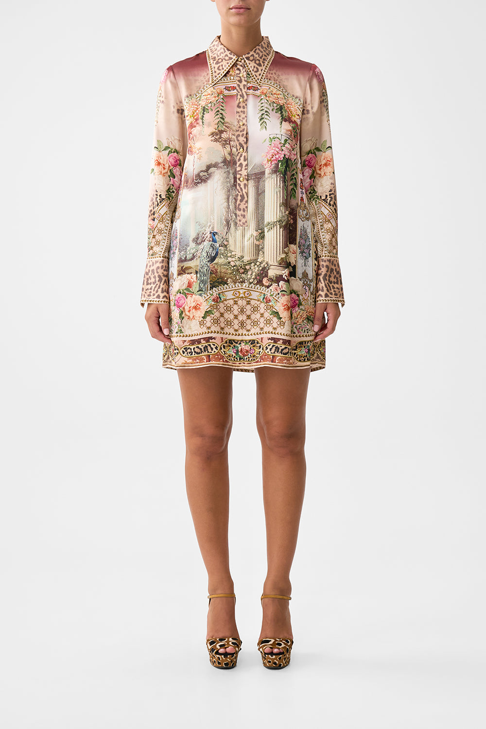 The CAMILLA MINI SHIRT DRESS WATERCOLOUR WONDERLAND in our WATERCOLOUR WONDERLAND print.