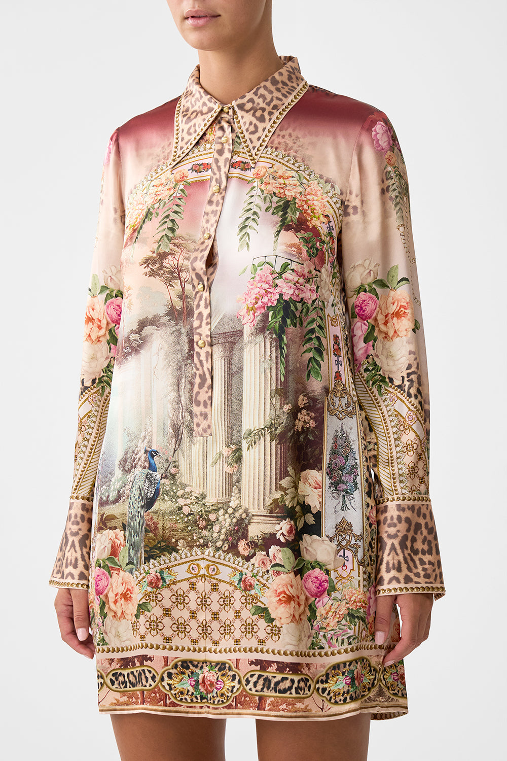 The CAMILLA MINI SHIRT DRESS WATERCOLOUR WONDERLAND in our  print.