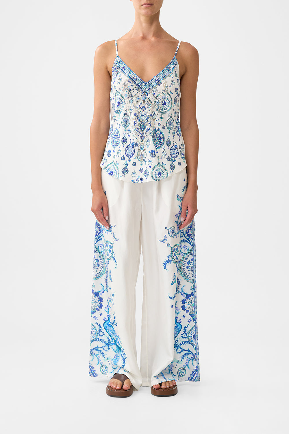 The CAMILLA V-NECK BIAS CAMI ISNIK LULLABY in our ISNIK LULLABY print.