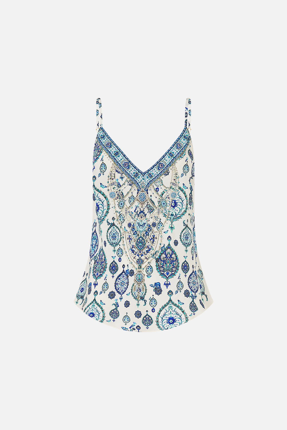 The CAMILLA v-neck bias cami from our print Isnik lullaby, front product view