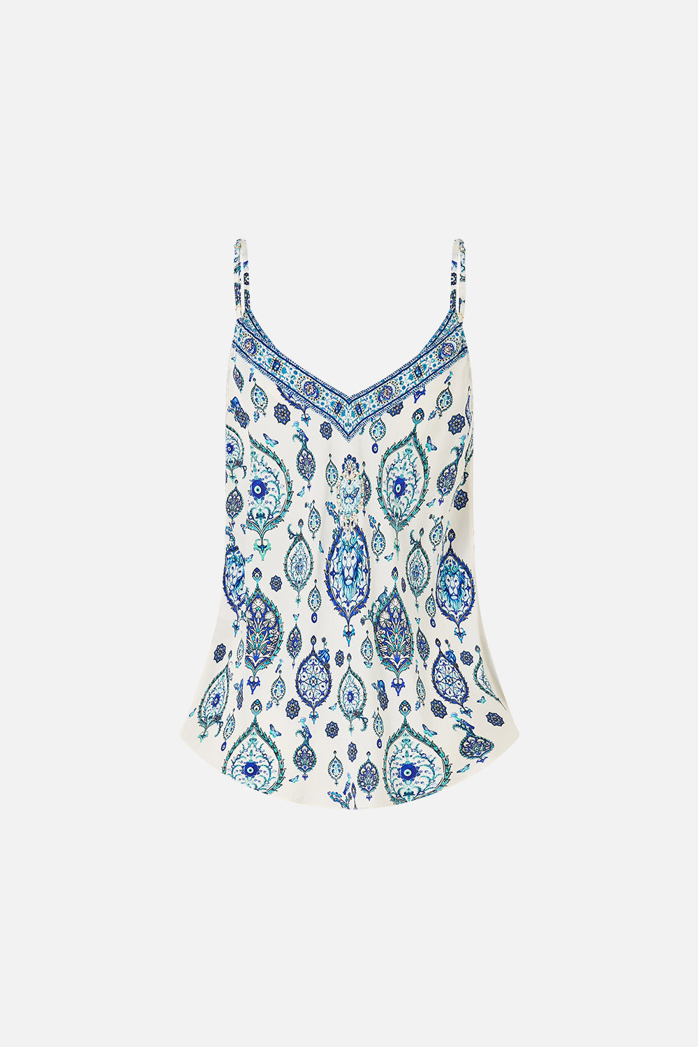 The CAMILLA V-NECK BIAS CAMI ISNIK LULLABY in our  print.