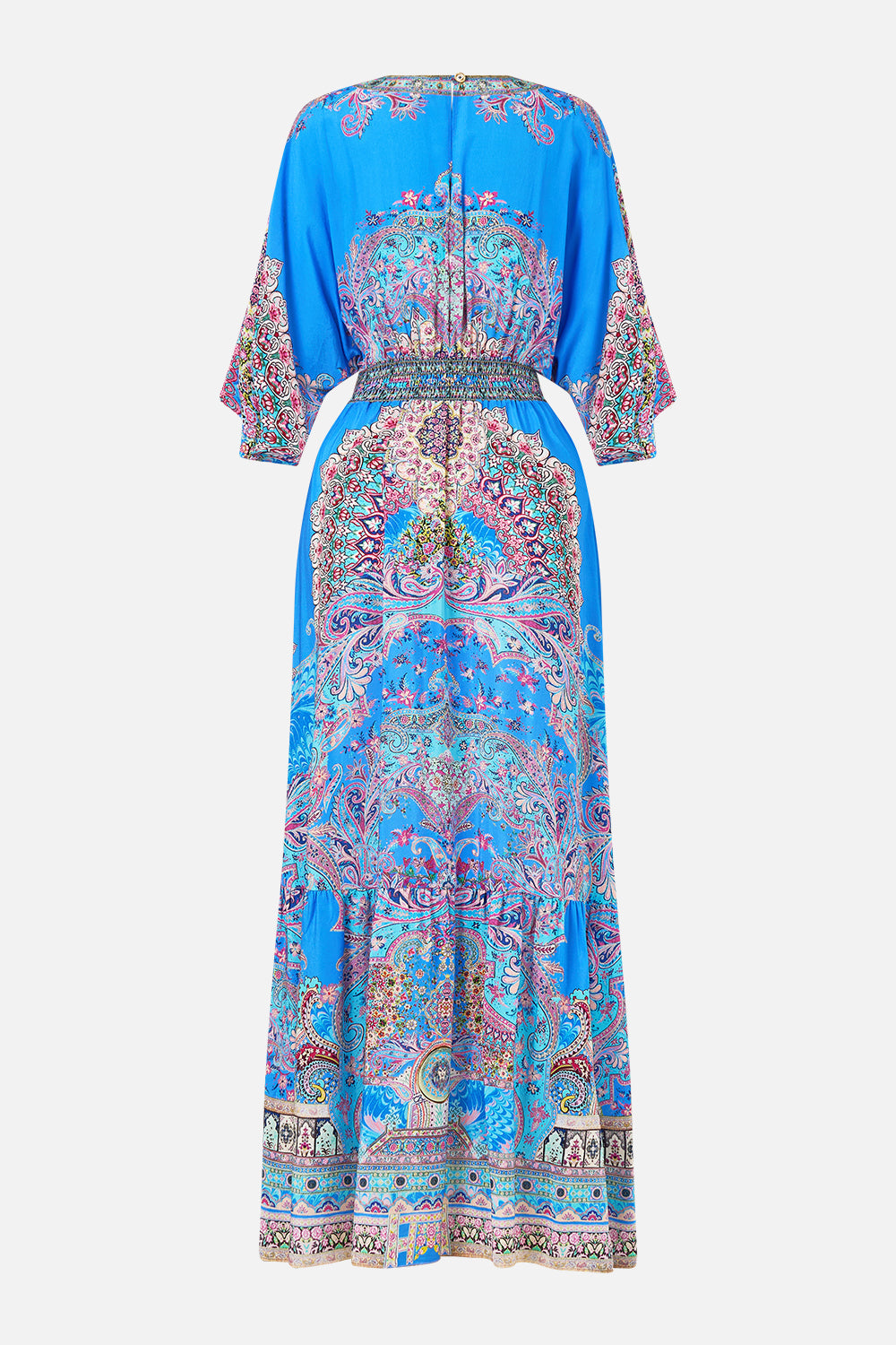 The CAMILLA waisted dress with hem ruffle from our print footsteps in folklore, back product view