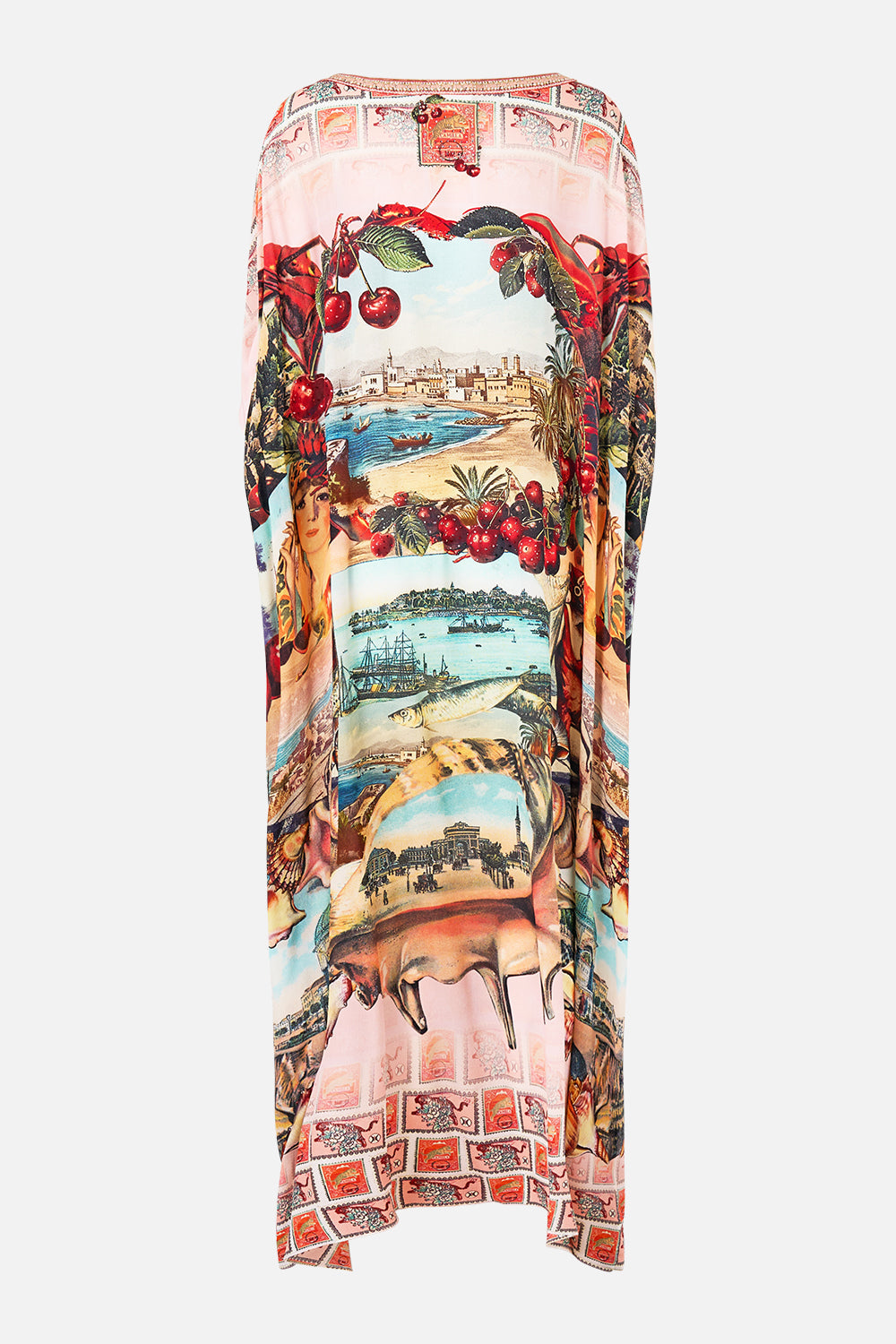 The CAMILLA round neck kaftan from our print notes from the road, back product view