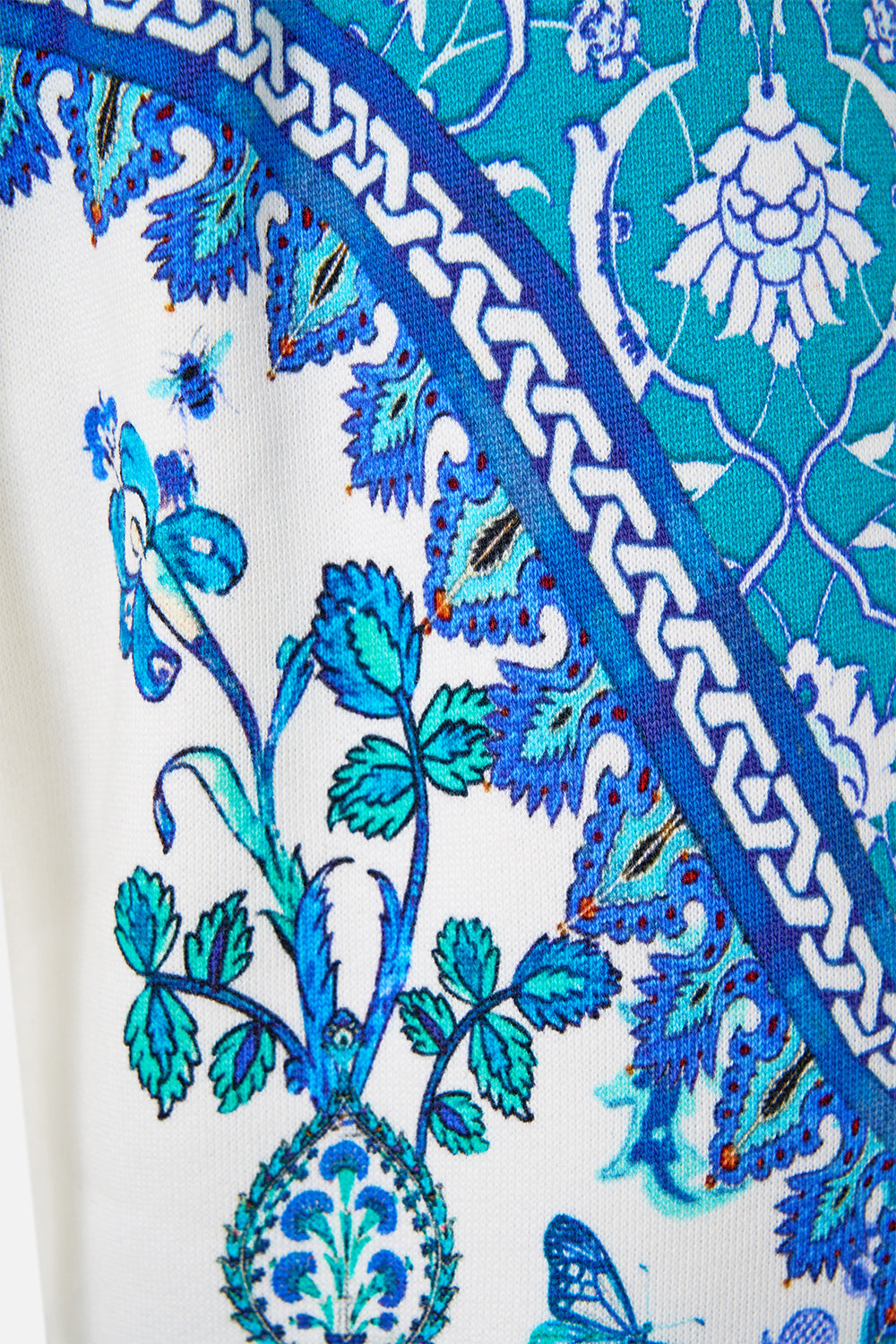 The CAMILLA JERSEY TRACK PANT WITH SILK DETAILS ISNIK LULLABY in our  print.