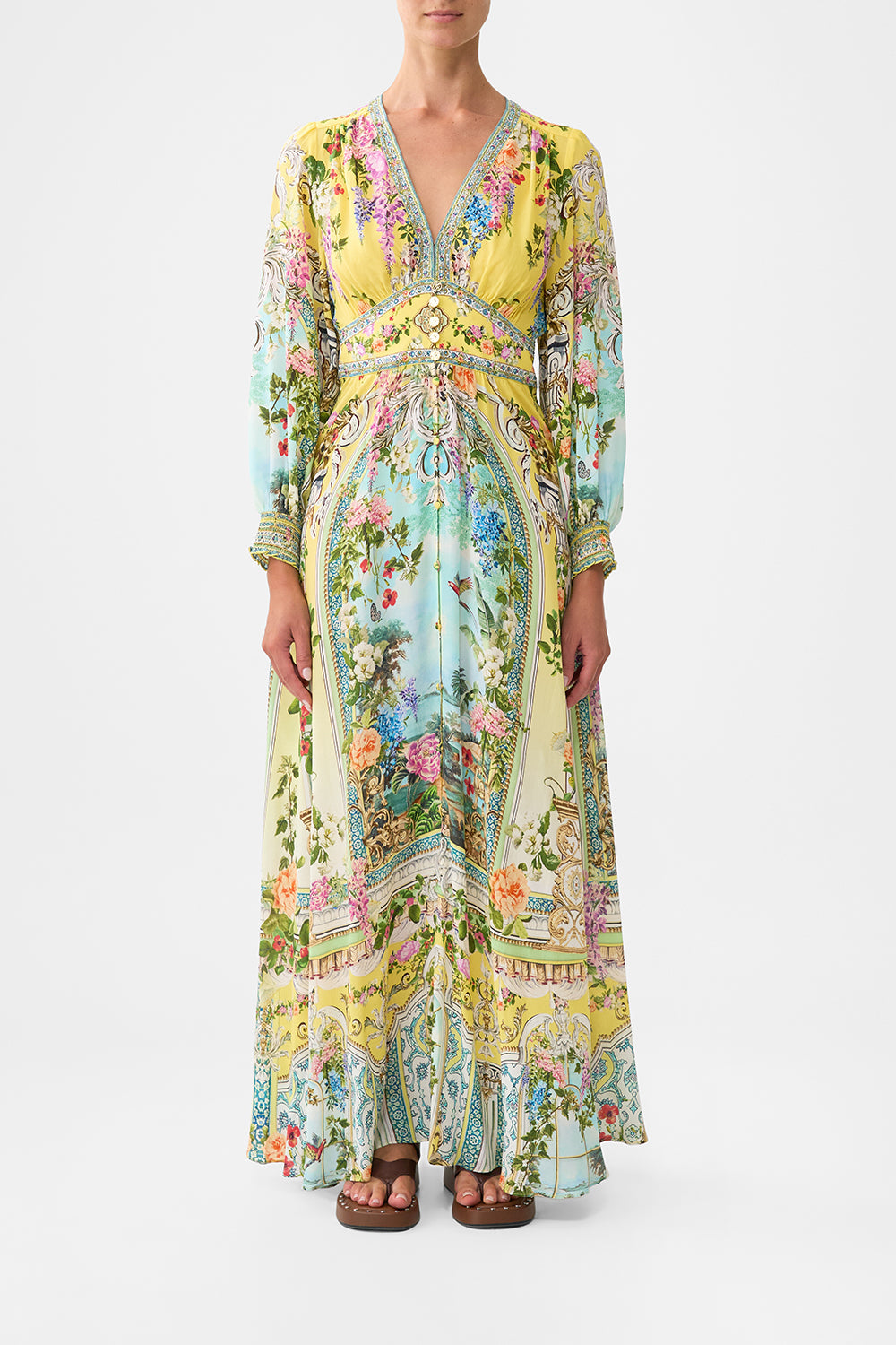 The CAMILLA BUTTON DRESS WITH SHAPED WAISTBAND TALES OF TOPKAPI PALACE in our TALES OF TOPKAPI PALACE print.