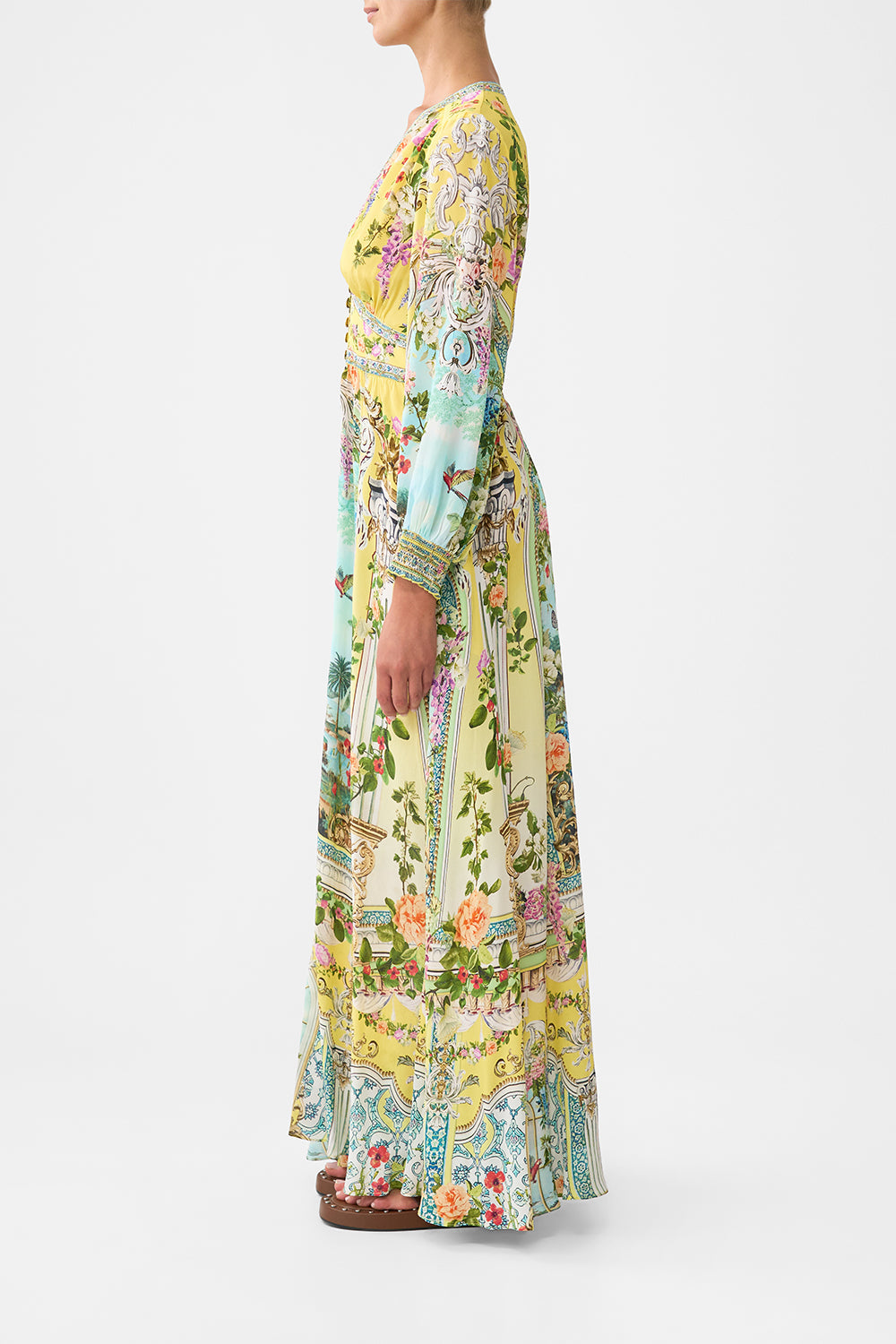 The CAMILLA BUTTON DRESS WITH SHAPED WAISTBAND TALES OF TOPKAPI PALACE in our  print.