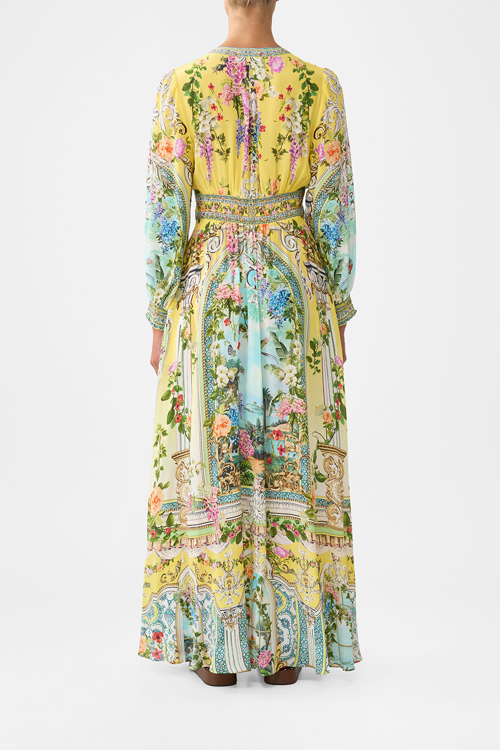 The CAMILLA BUTTON DRESS WITH SHAPED WAISTBAND TALES OF TOPKAPI PALACE in our  print.