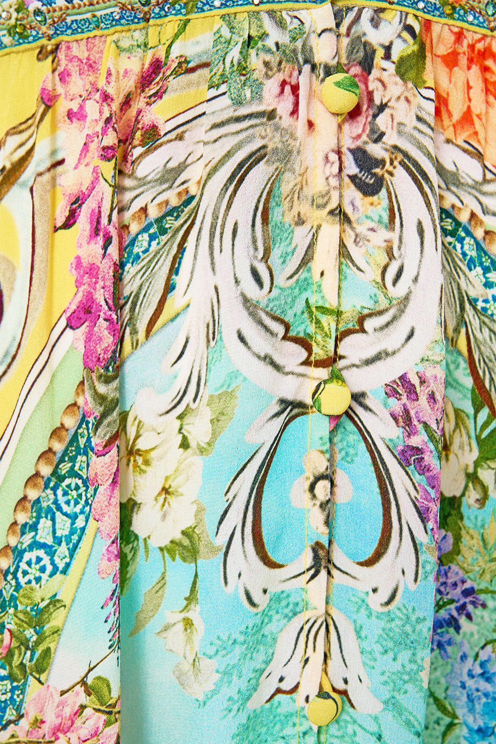 The CAMILLA BUTTON DRESS WITH SHAPED WAISTBAND TALES OF TOPKAPI PALACE in our  print.