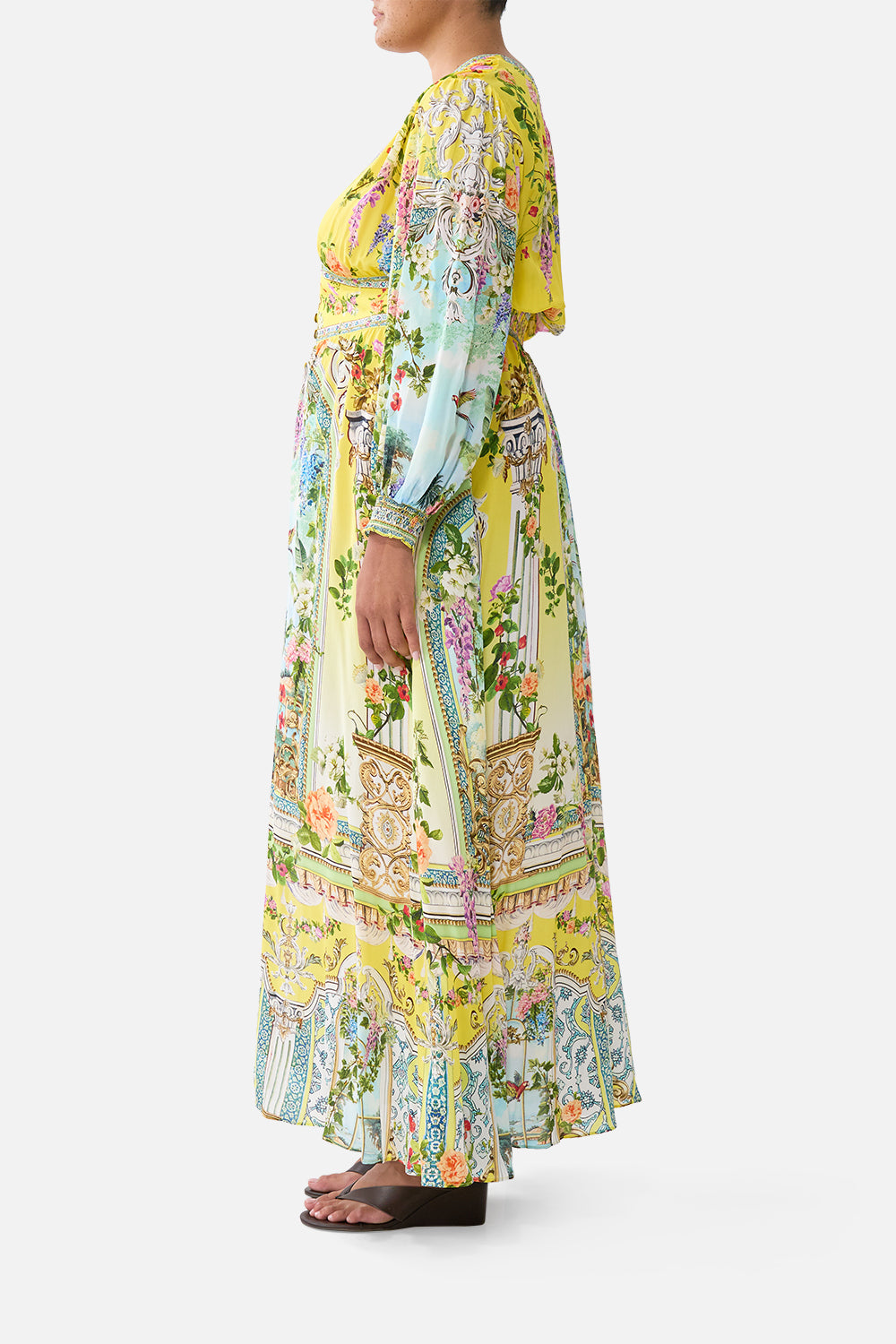 The CAMILLA BUTTON DRESS WITH SHAPED WAISTBAND TALES OF TOPKAPI PALACE in our  print.