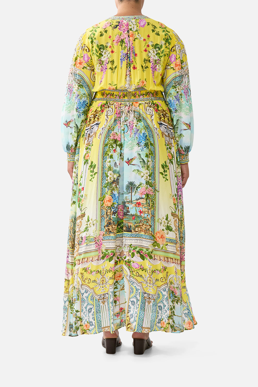 The CAMILLA BUTTON DRESS WITH SHAPED WAISTBAND TALES OF TOPKAPI PALACE in our  print.