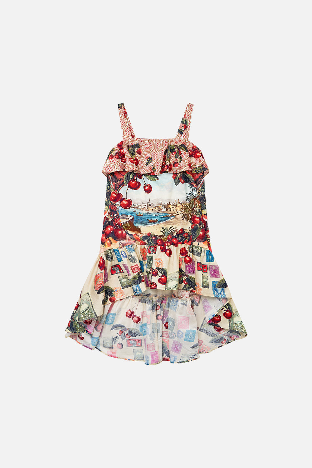 KIDS WIDE STRAP HIGH LOW DRESS WITH FRILLS NOTES FROM THE ROAD