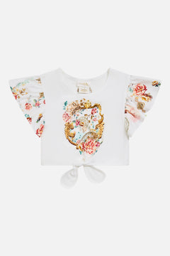 KIDS TIE FRONT CROP TEE WITH FRILL SLEEVE OTTOMAN DYNASTY