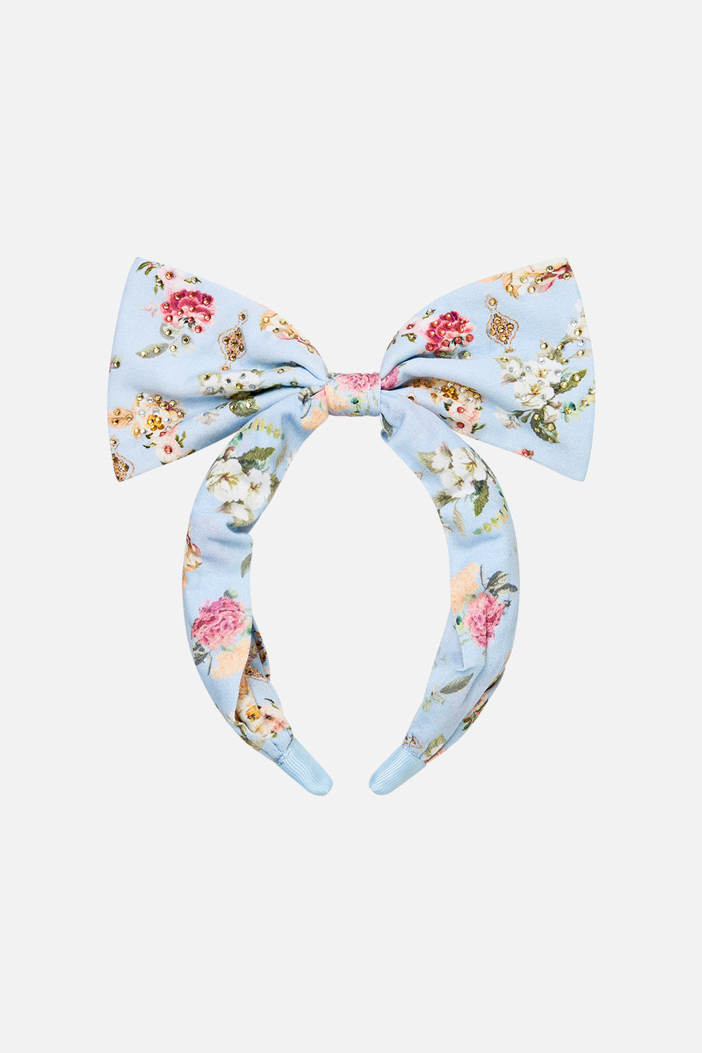 The CAMILLA KIDS HEADBAND WITH LARGE BOW TILED IN TIME in our TILED IN TIME print.