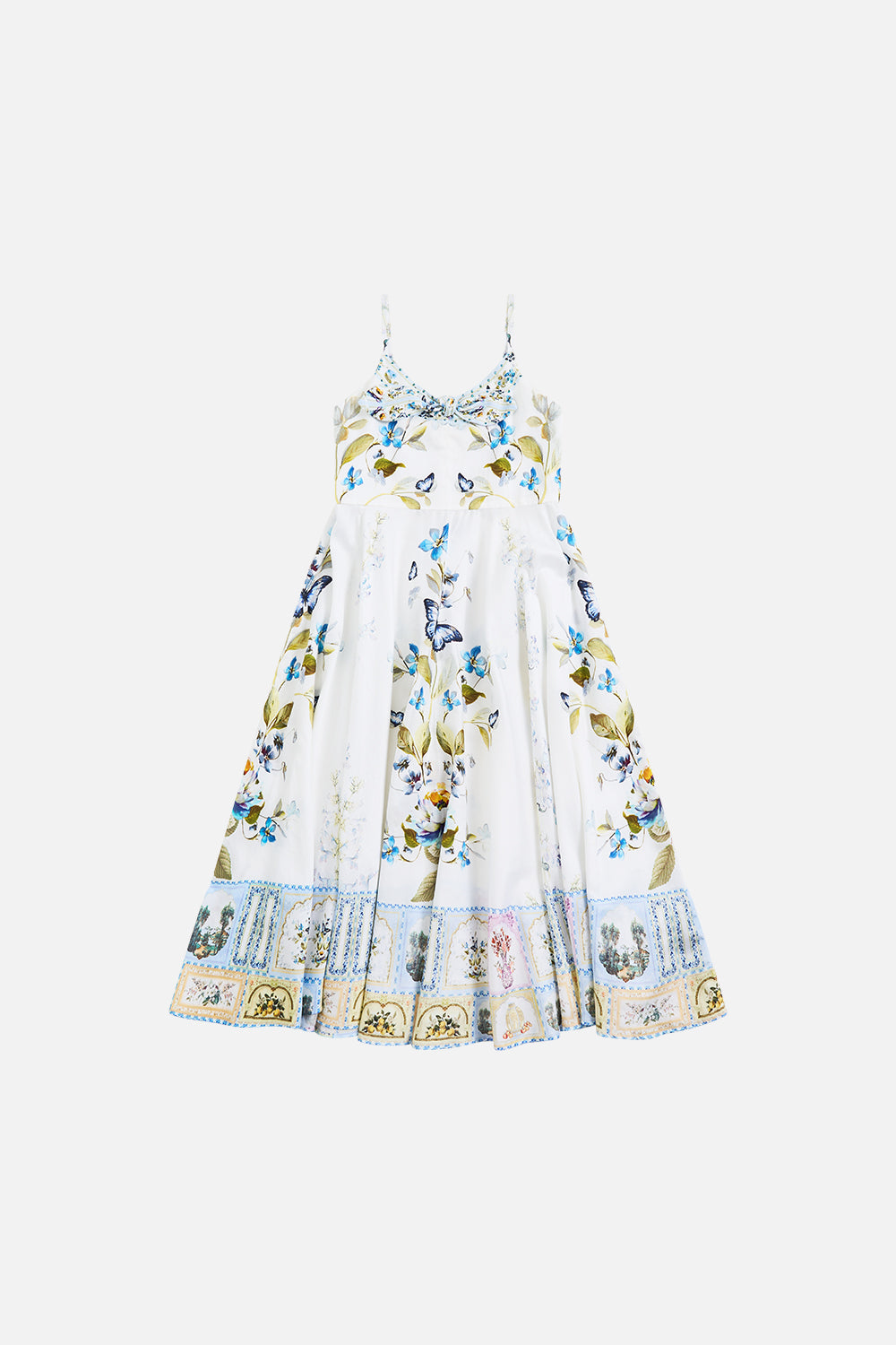 The CAMILLA KIDS STRAPPY MAXI DRESS WITH TIE FRONT BOTANICAL BALLADS in our BOTANICAL BALLADS print.