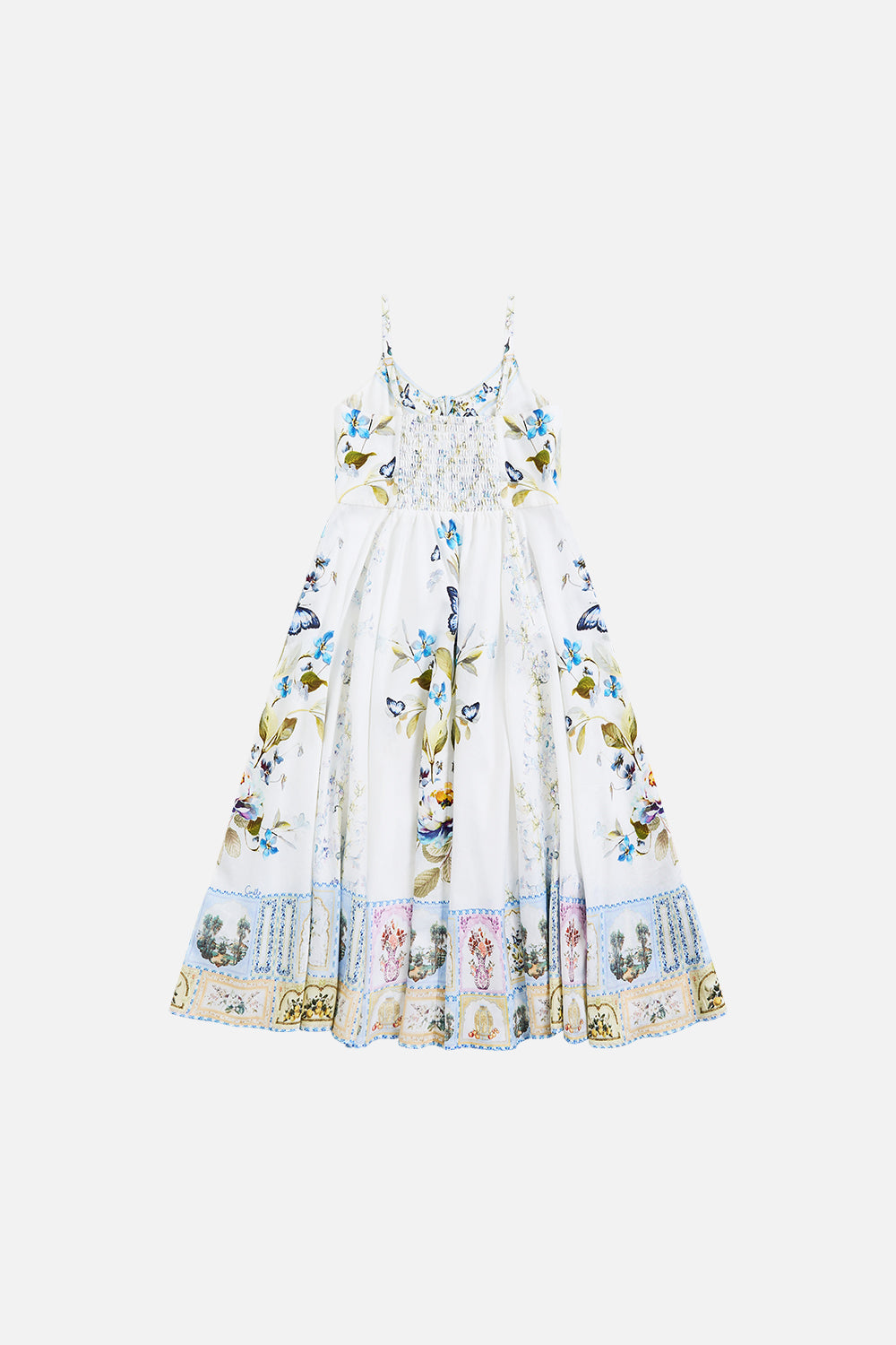 The CAMILLA KIDS STRAPPY MAXI DRESS WITH TIE FRONT BOTANICAL BALLADS in our  print.