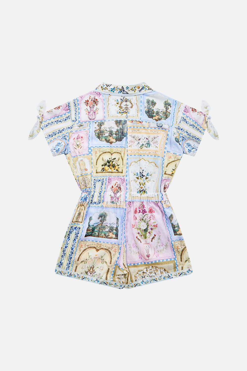 The CAMILLA kids shirt playsuit with short tie sleeve from our print botanical ballads, back product view