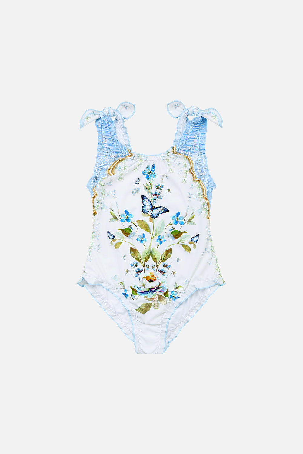 The CAMILLA KIDS BABYLOCKED ONE PIECE WITH TIE SHOULDER BOTANICAL BALLADS in our BOTANICAL BALLADS print.