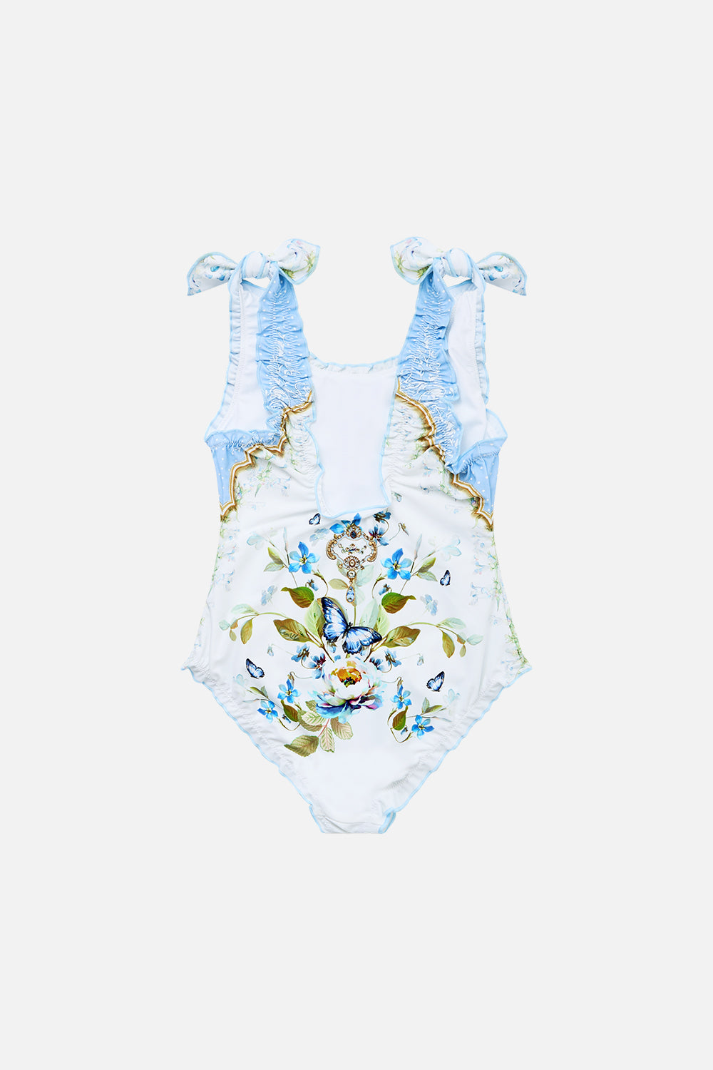 The CAMILLA KIDS BABYLOCKED ONE PIECE WITH TIE SHOULDER BOTANICAL BALLADS in our  print.