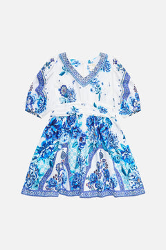 KIDS PUFF SLEEVE MINI DRESS WITH WAIST SASH A CERAMIC GARDEN