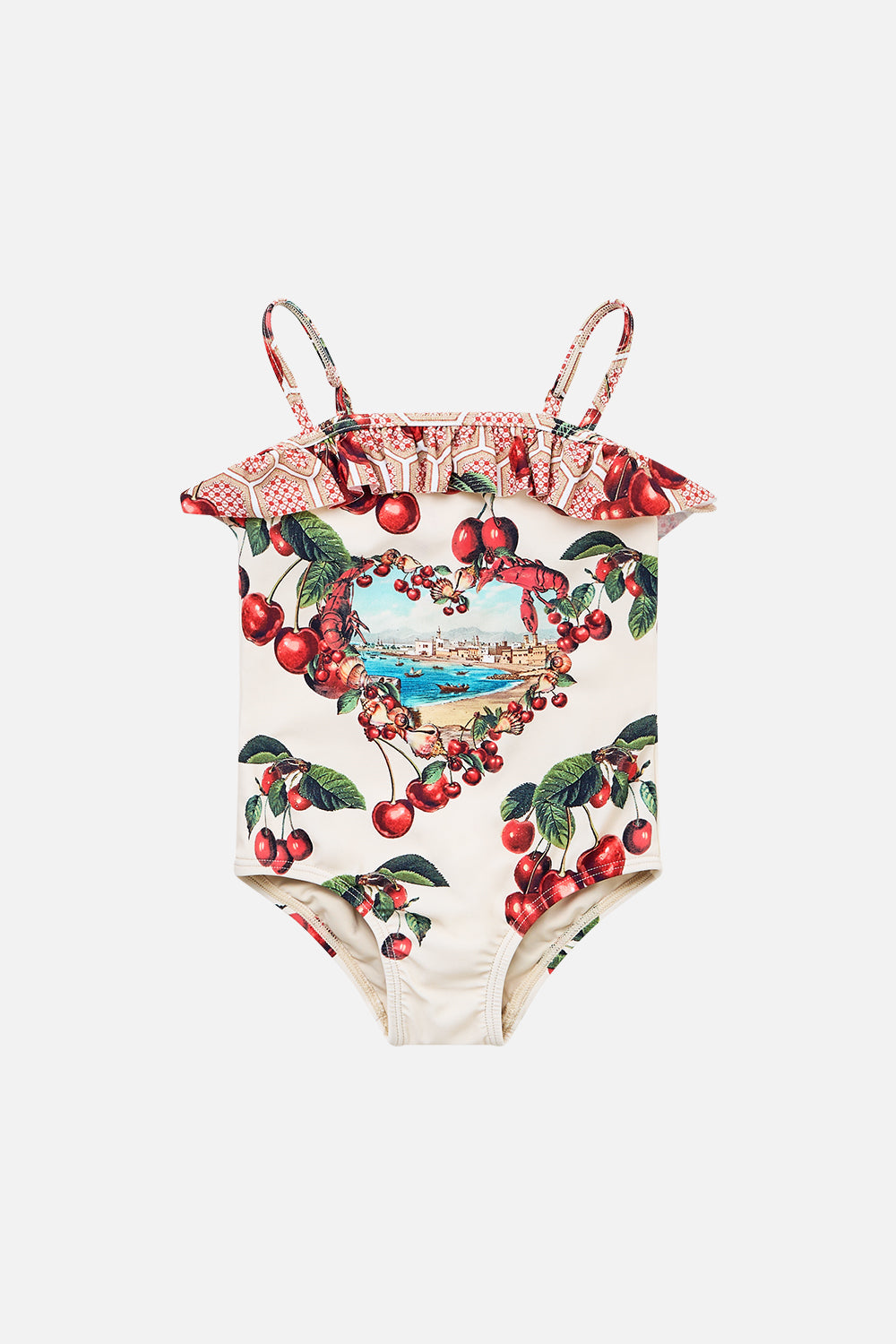 The CAMILLA BABIES STRAIGHT NECK ONE PIECE WITH FRILL NOTES FROM THE ROAD in our NOTES FROM THE ROAD print.