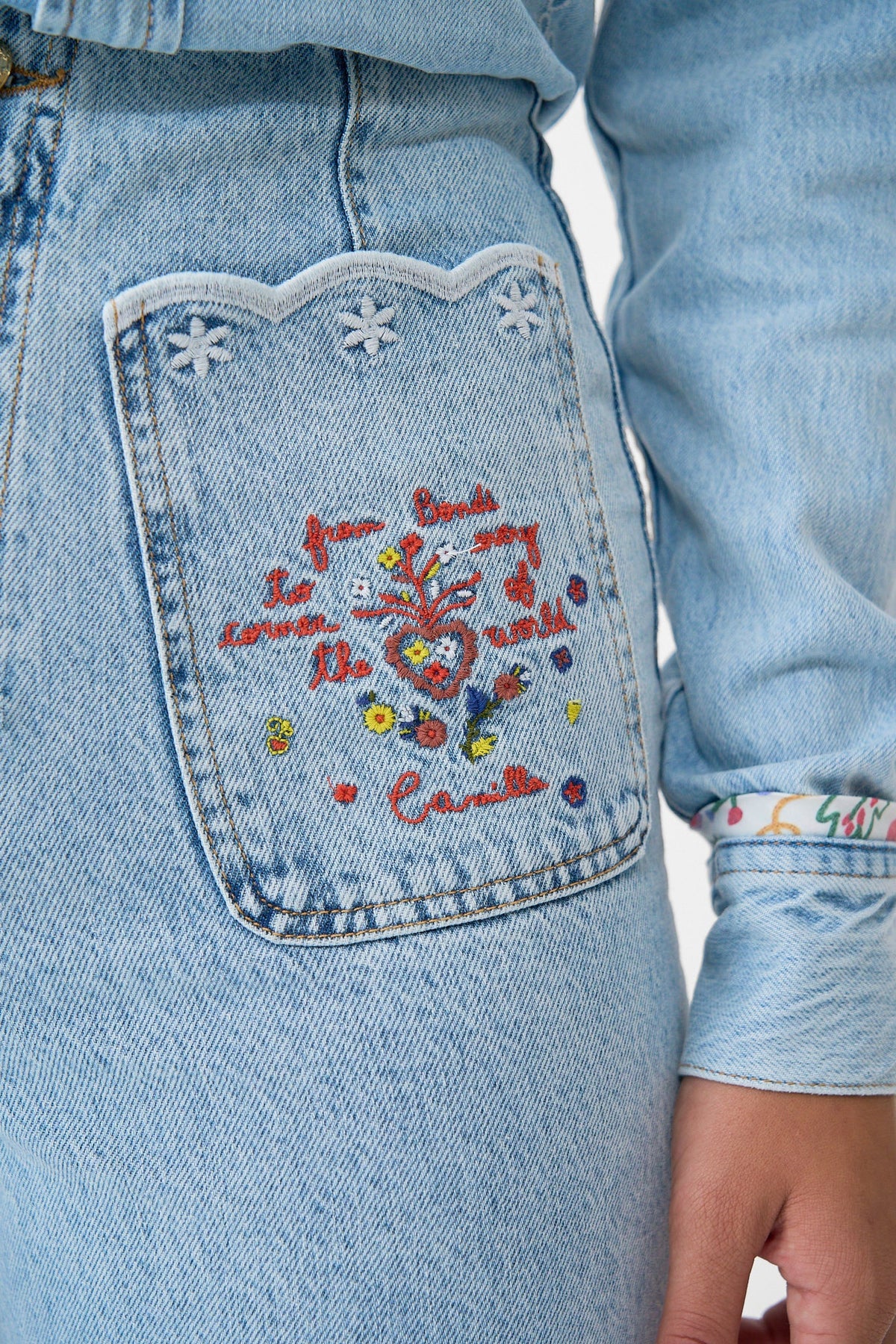 The CAMILLA Luna Kitsch Stitch High Rise Wide Leg Jean in our Denim print.