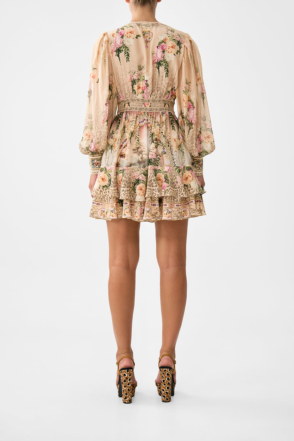The CAMILLA BUTTON FRONT FRILL DRESS WATERCOLOUR WONDERLAND in our  print.