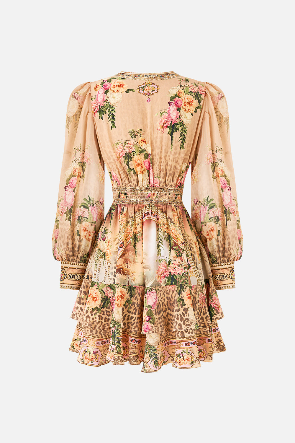 The CAMILLA BUTTON FRONT FRILL DRESS WATERCOLOUR WONDERLAND in our  print.